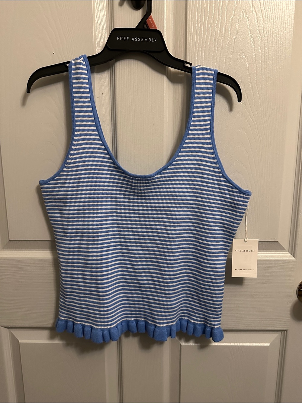 Free Assembly Blue & White Striped Ruffle-Hem Tank (tank only)
